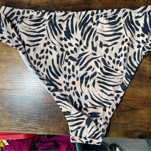 Leopard Print Lowest Coverage, High Waist, Extra Cheeky Bikini Bottom; Beige, XL - Picture 2 of 2